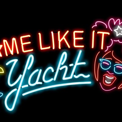 Digital illustration of neon sign advertising Famous Sharron's Some Like It Yacht Fringe World show, 266kb.